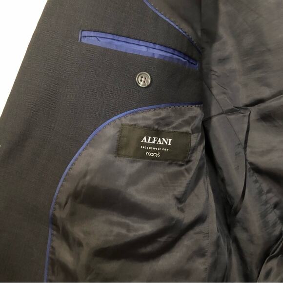 Alfani Classic Fit Dark Navy Blue Notched Collar  Two Button Pockets Suit Jacket - Picture 7 of 11